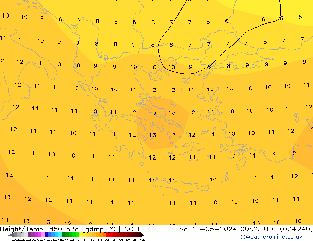 Height/Temp. 850 hPa NCEP Sa 11.05.2024 00 UTC