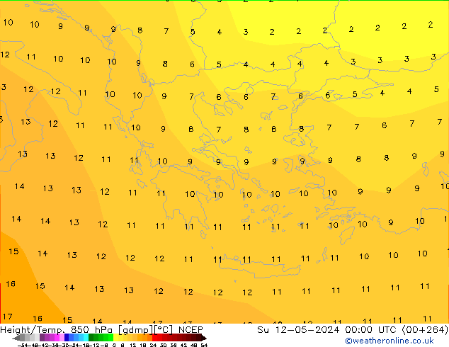 Hoogte/Temp. 850 hPa NCEP zo 12.05.2024 00 UTC