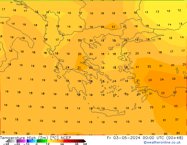 Max. Temperatura (2m) NCEP pt. 03.05.2024 00 UTC