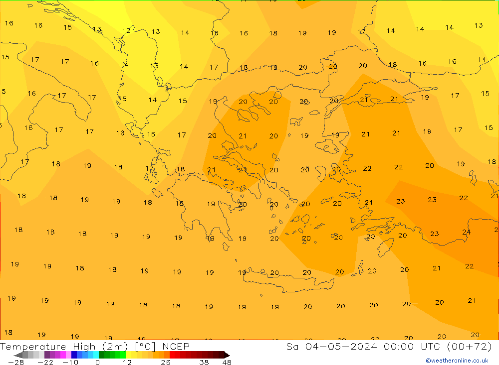 Max. Temperatura (2m) NCEP so. 04.05.2024 00 UTC
