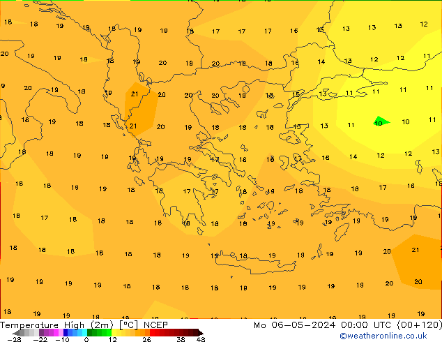 Temp. massima (2m) NCEP lun 06.05.2024 00 UTC