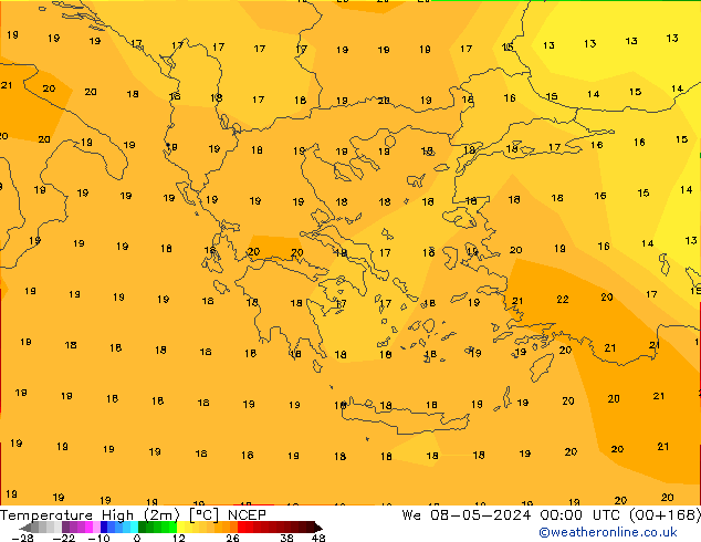 temperatura máx. (2m) NCEP Qua 08.05.2024 00 UTC