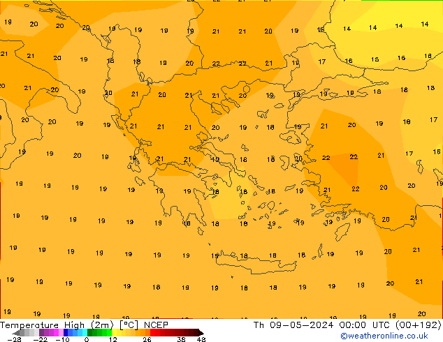 Temperature High (2m) NCEP Th 09.05.2024 00 UTC