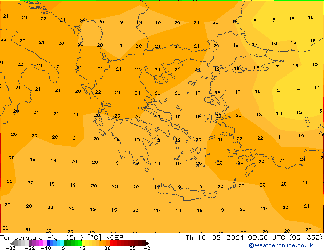 température 2m max NCEP jeu 16.05.2024 00 UTC