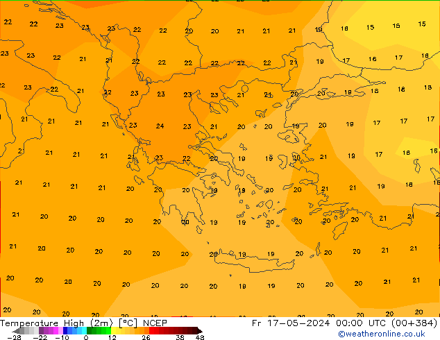 temperatura máx. (2m) NCEP Sex 17.05.2024 00 UTC