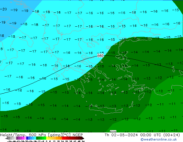 Geop./Temp. 500 hPa NCEP jue 02.05.2024 00 UTC