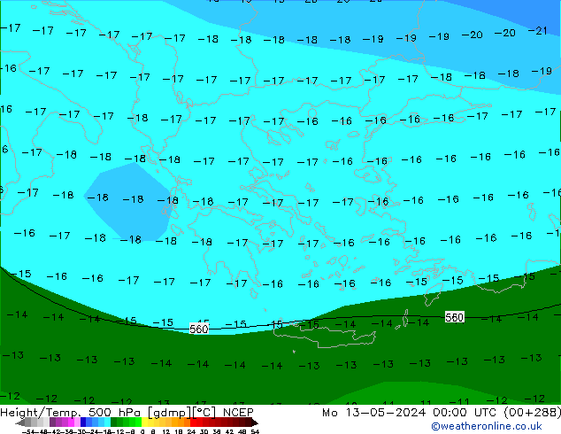 Height/Temp. 500 hPa NCEP Seg 13.05.2024 00 UTC