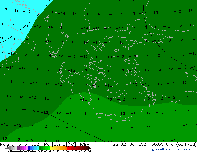 Height/Temp. 500 hPa NCEP Su 02.06.2024 00 UTC