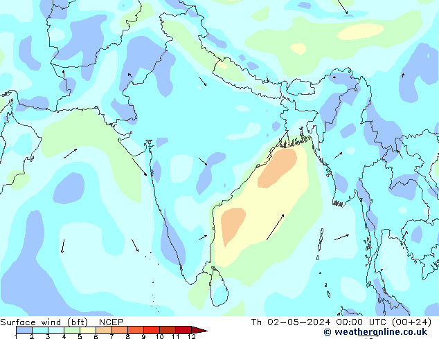 Wind 10 m (bft) NCEP do 02.05.2024 00 UTC