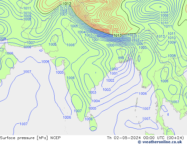 Pressione al suolo NCEP gio 02.05.2024 00 UTC