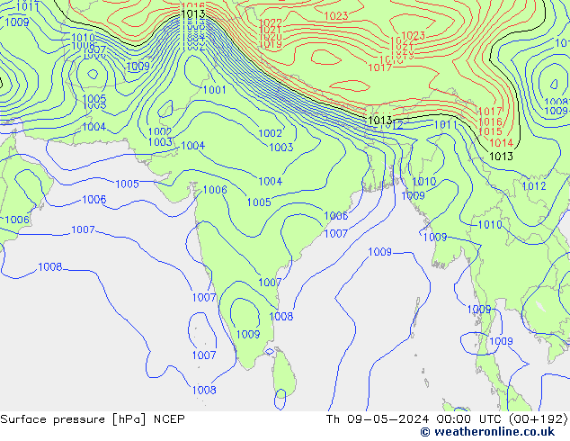 Pressione al suolo NCEP gio 09.05.2024 00 UTC