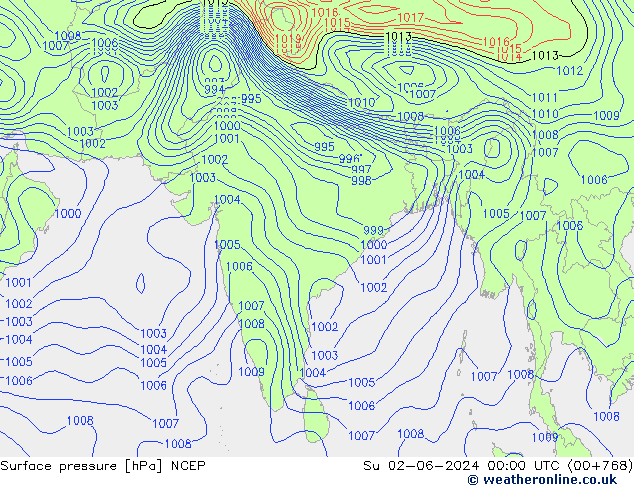 Pressione al suolo NCEP dom 02.06.2024 00 UTC