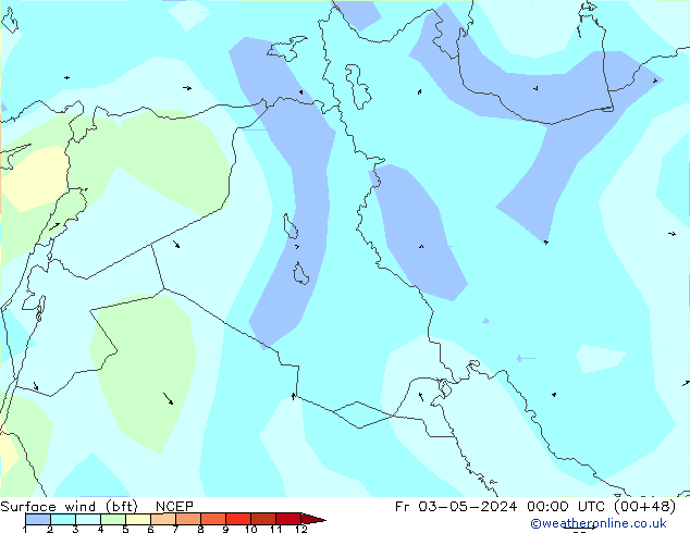 Surface wind (bft) NCEP Fr 03.05.2024 00 UTC