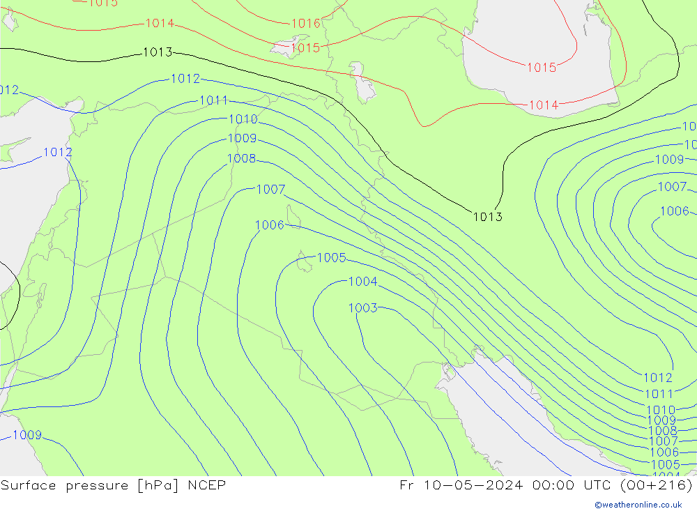 Surface pressure NCEP Fr 10.05.2024 00 UTC