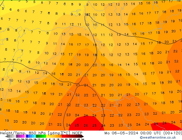 Height/Temp. 850 hPa NCEP Mo 06.05.2024 00 UTC