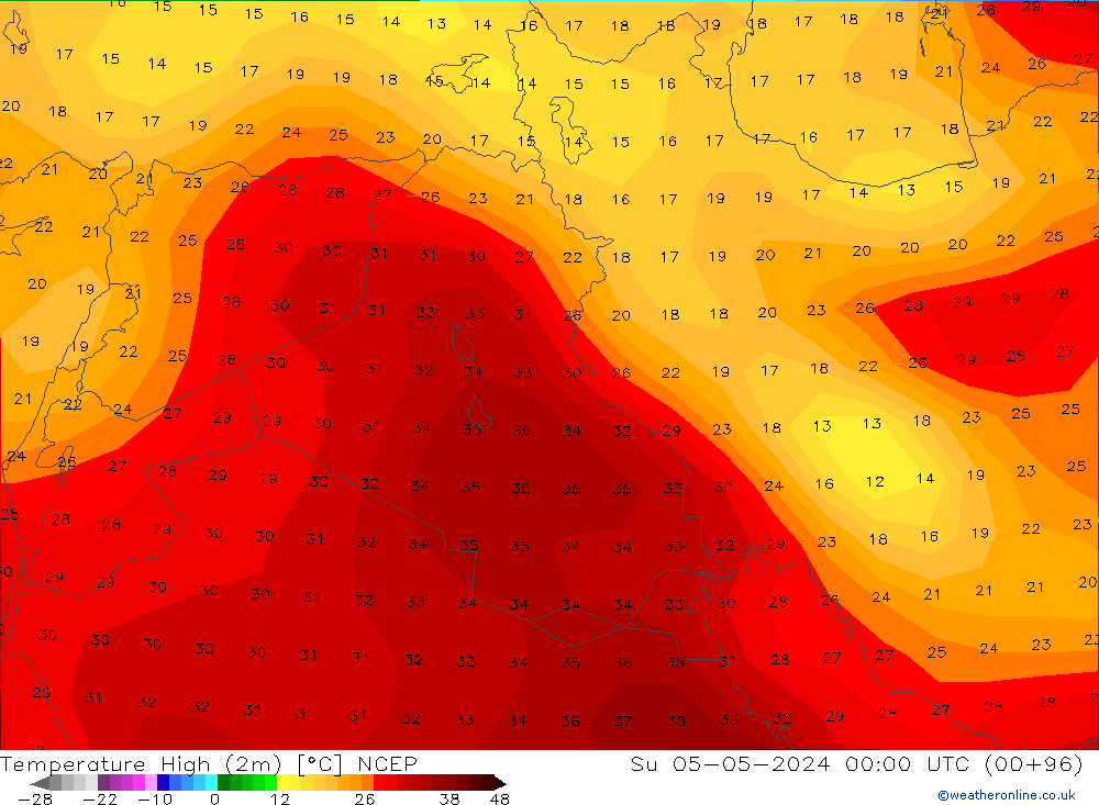 température 2m max NCEP dim 05.05.2024 00 UTC