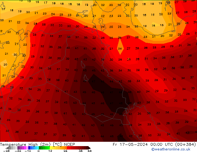 temperatura máx. (2m) NCEP Sex 17.05.2024 00 UTC