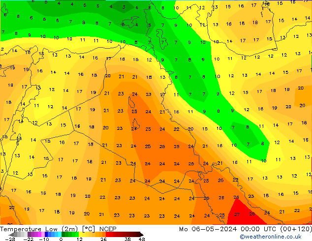 Min. Temperatura (2m) NCEP pon. 06.05.2024 00 UTC