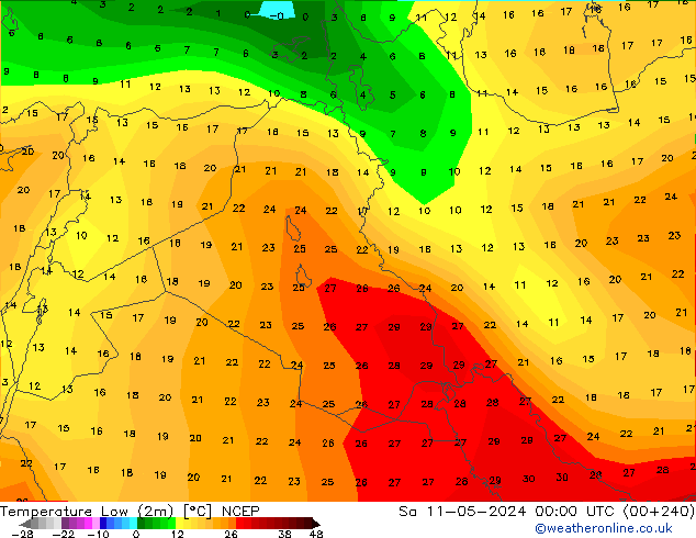 Temperature Low (2m) NCEP Sa 11.05.2024 00 UTC