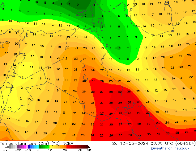 Temperature Low (2m) NCEP Su 12.05.2024 00 UTC