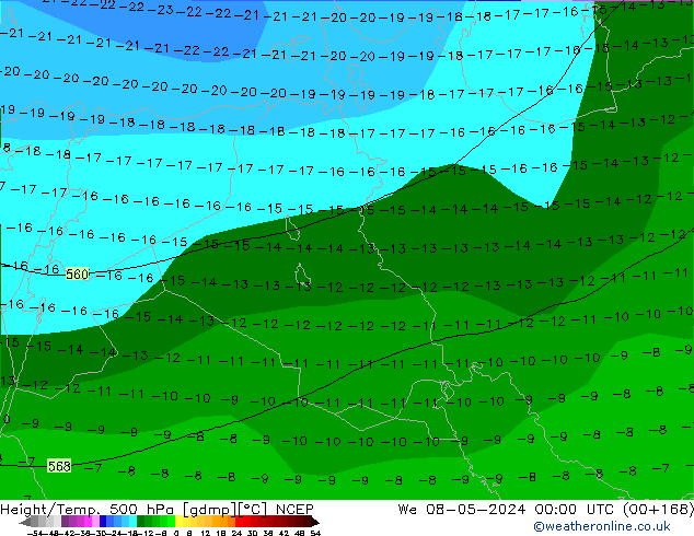 Height/Temp. 500 hPa NCEP śro. 08.05.2024 00 UTC