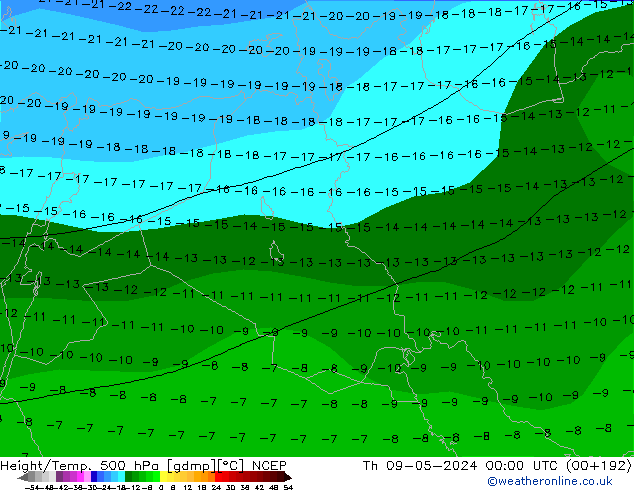 Hoogte/Temp. 500 hPa NCEP do 09.05.2024 00 UTC