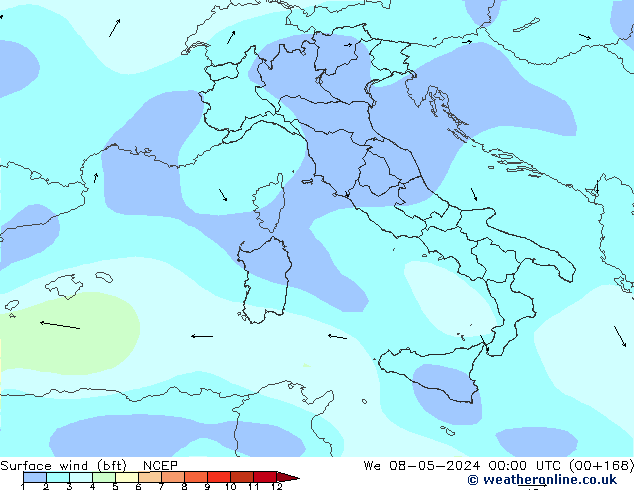 Wind 10 m (bft) NCEP wo 08.05.2024 00 UTC