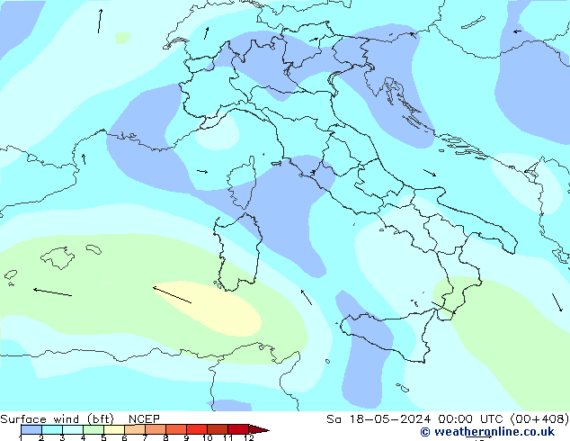 Viento 10 m (bft) NCEP sáb 18.05.2024 00 UTC