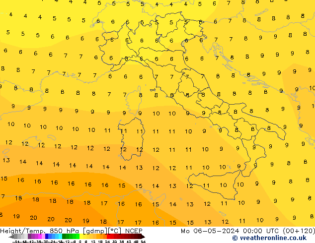 Height/Temp. 850 hPa NCEP Mo 06.05.2024 00 UTC