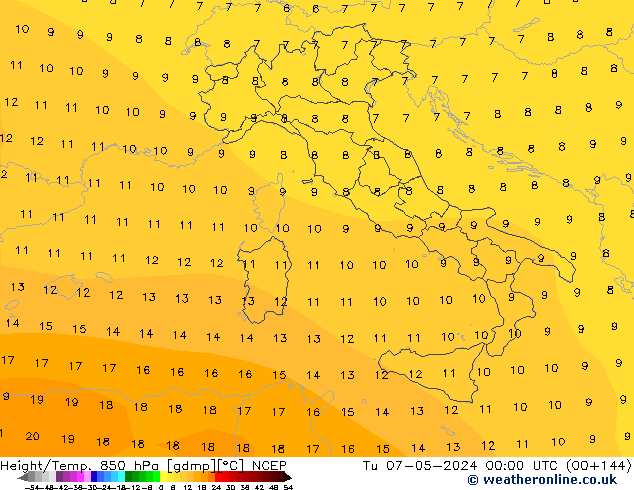 Yükseklik/Sıc. 850 hPa NCEP Sa 07.05.2024 00 UTC