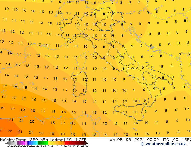 Height/Temp. 850 hPa NCEP śro. 08.05.2024 00 UTC