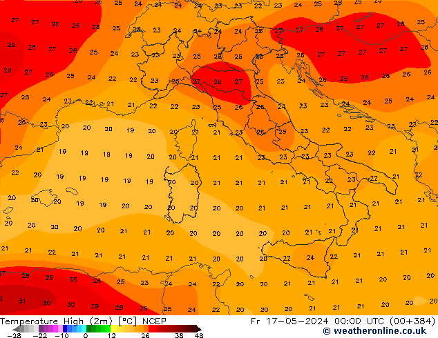 Maksimum Değer (2m) NCEP Cu 17.05.2024 00 UTC