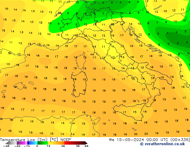 Minumum Değer (2m) NCEP Çar 15.05.2024 00 UTC