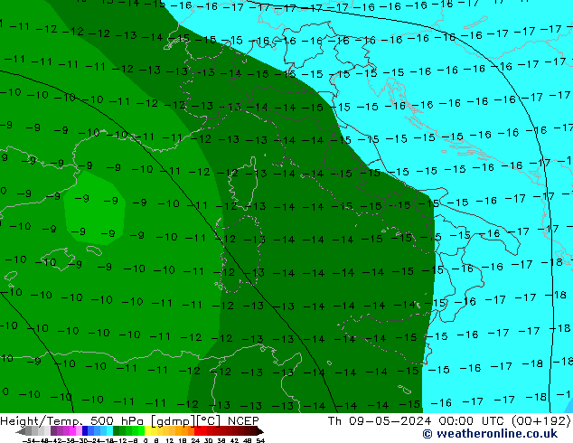 Height/Temp. 500 hPa NCEP Th 09.05.2024 00 UTC