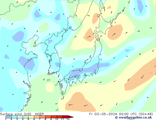 Vent 10 m (bft) NCEP ven 03.05.2024 00 UTC