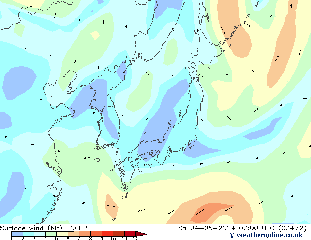 Vent 10 m (bft) NCEP sam 04.05.2024 00 UTC