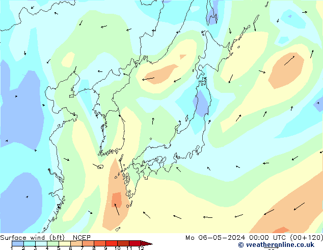 Vento 10 m (bft) NCEP Seg 06.05.2024 00 UTC