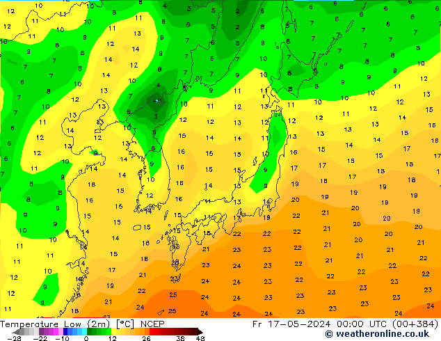 Temp. minima (2m) NCEP ven 17.05.2024 00 UTC