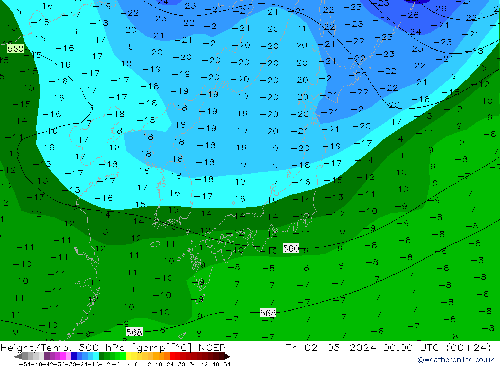 Yükseklik/Sıc. 500 hPa NCEP Per 02.05.2024 00 UTC