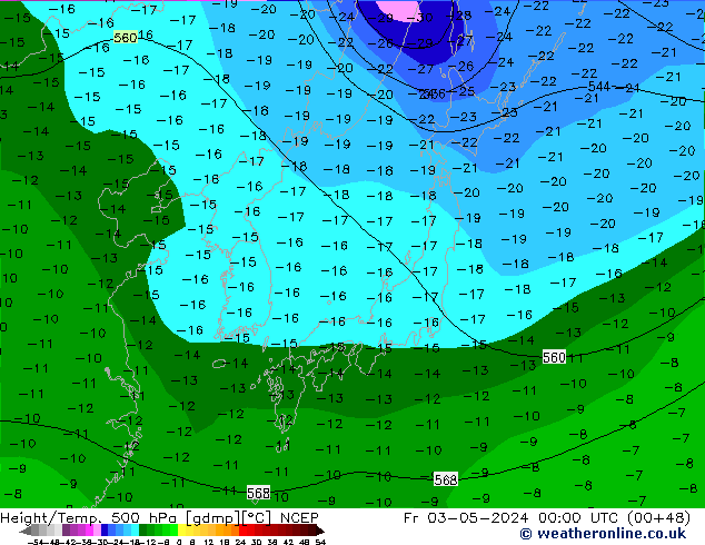 Height/Temp. 500 hPa NCEP Pá 03.05.2024 00 UTC