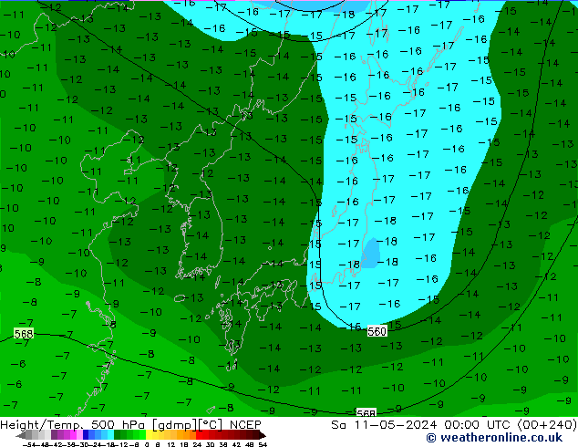 Height/Temp. 500 hPa NCEP sab 11.05.2024 00 UTC