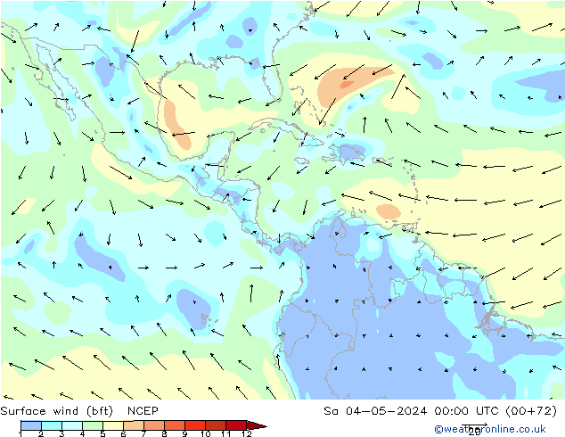 Wind 10 m (bft) NCEP za 04.05.2024 00 UTC
