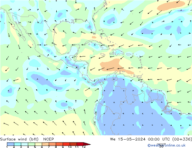 Vento 10 m (bft) NCEP Qua 15.05.2024 00 UTC