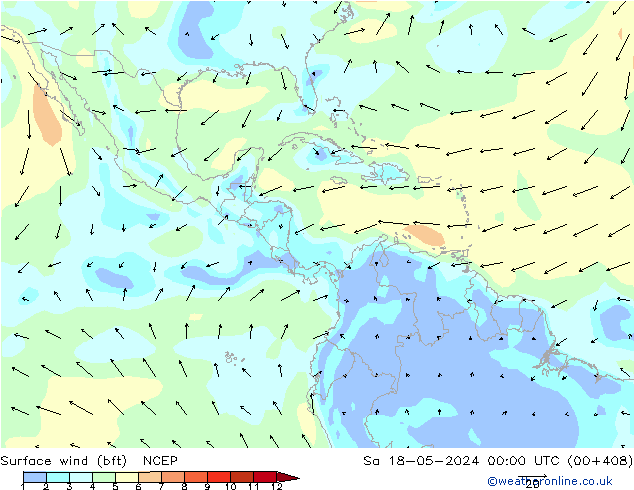 Surface wind (bft) NCEP So 18.05.2024 00 UTC