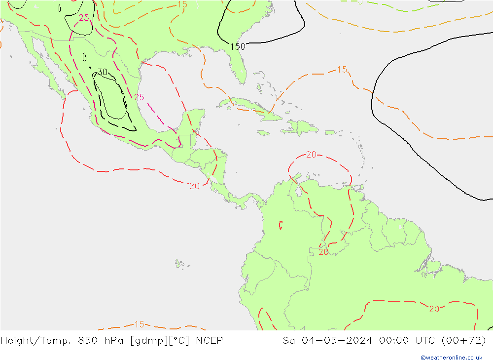 Height/Temp. 850 hPa NCEP so. 04.05.2024 00 UTC