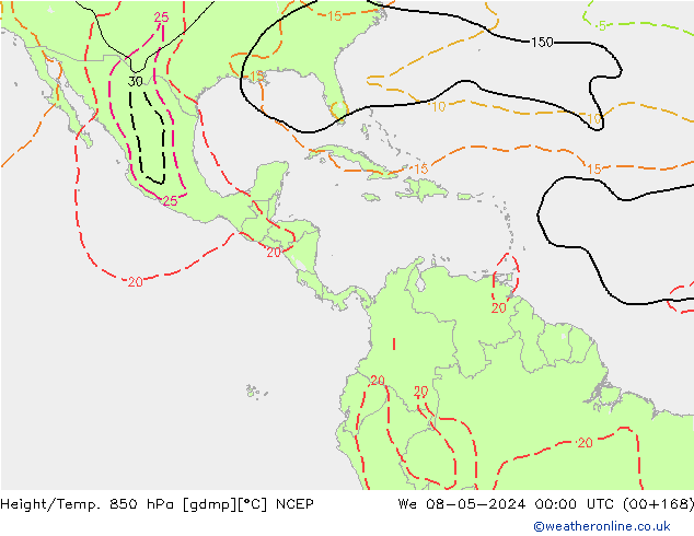 Height/Temp. 850 hPa NCEP mer 08.05.2024 00 UTC