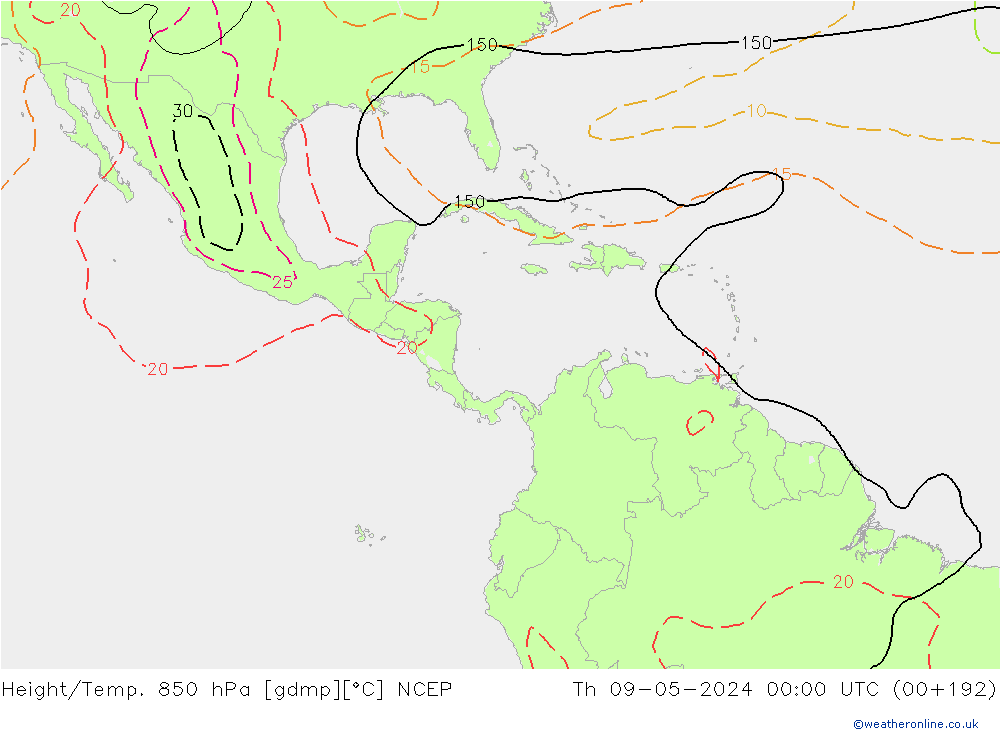 Height/Temp. 850 hPa NCEP  09.05.2024 00 UTC
