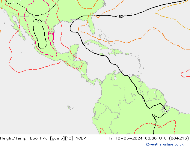 Hoogte/Temp. 850 hPa NCEP vr 10.05.2024 00 UTC