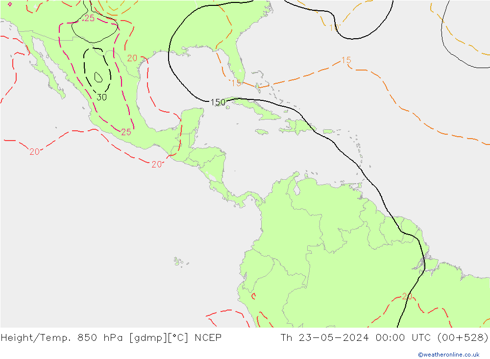 Height/Temp. 850 hPa NCEP Qui 23.05.2024 00 UTC