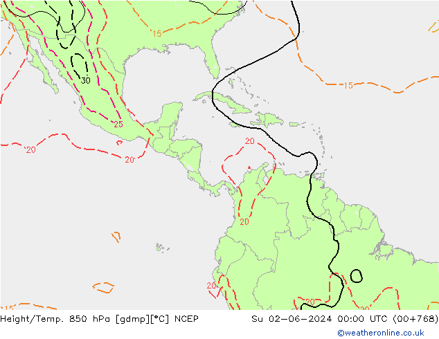 Height/Temp. 850 hPa NCEP Su 02.06.2024 00 UTC